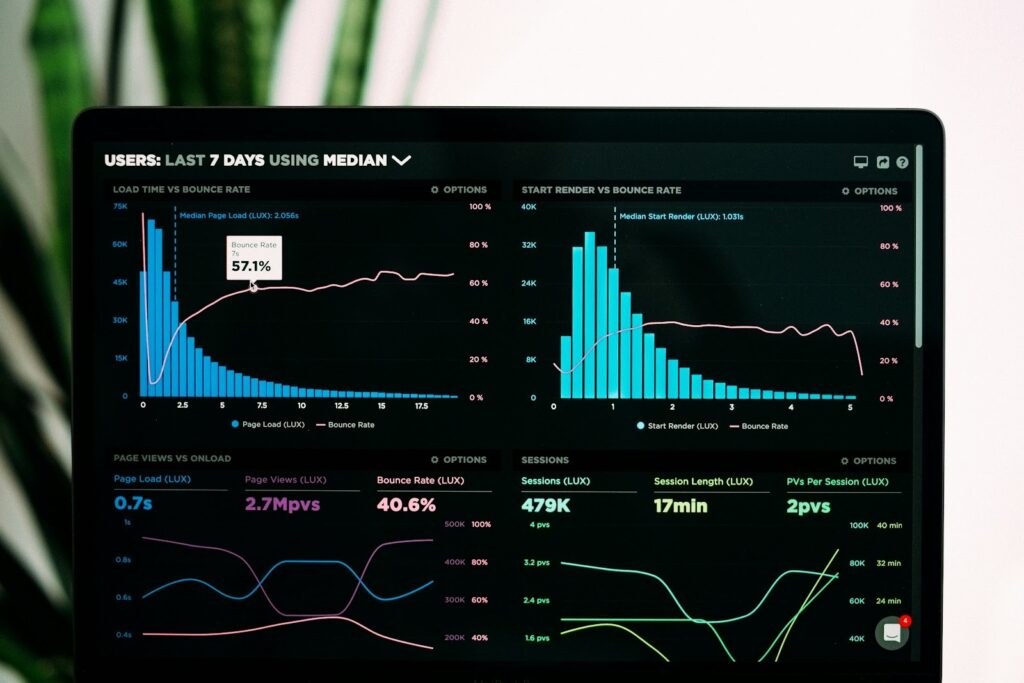 data scientist do analyze business data on laptop with machine learning dashboards